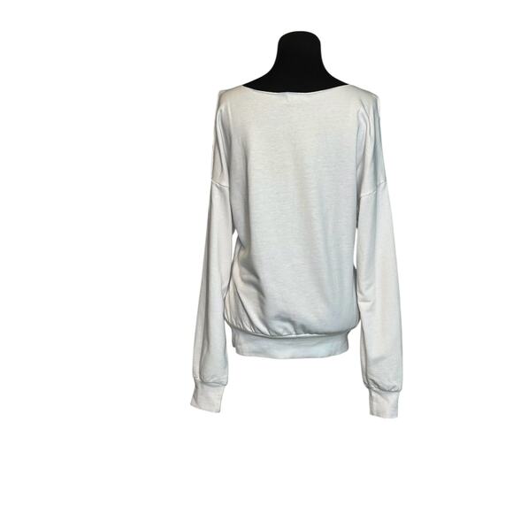 Wet Seal white embellished cold shoulder long sleeves sweatshirt size M - Picture 8 of 16